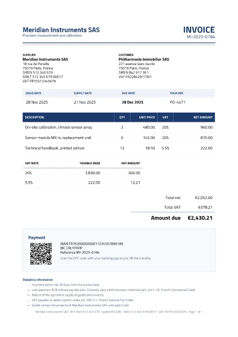 VAT-compliant invoice + Factur-X