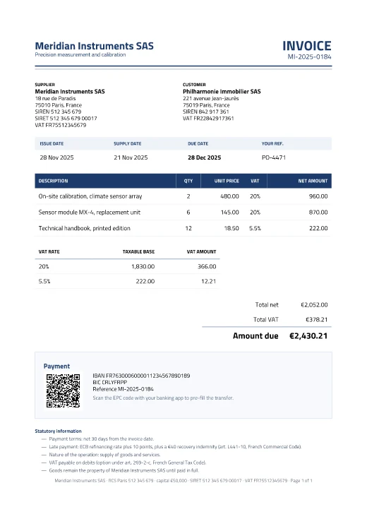 VAT-compliant invoice
