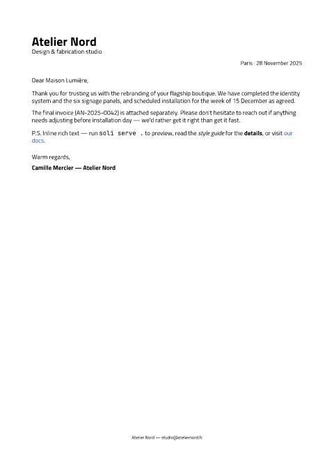 Business letter, first page